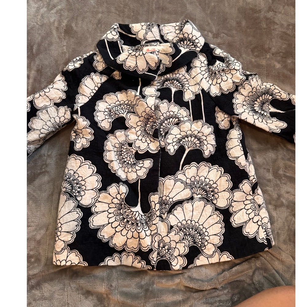 Kate Spade Florence Broadhurst Floral Matelasse Coat Black White Size 0